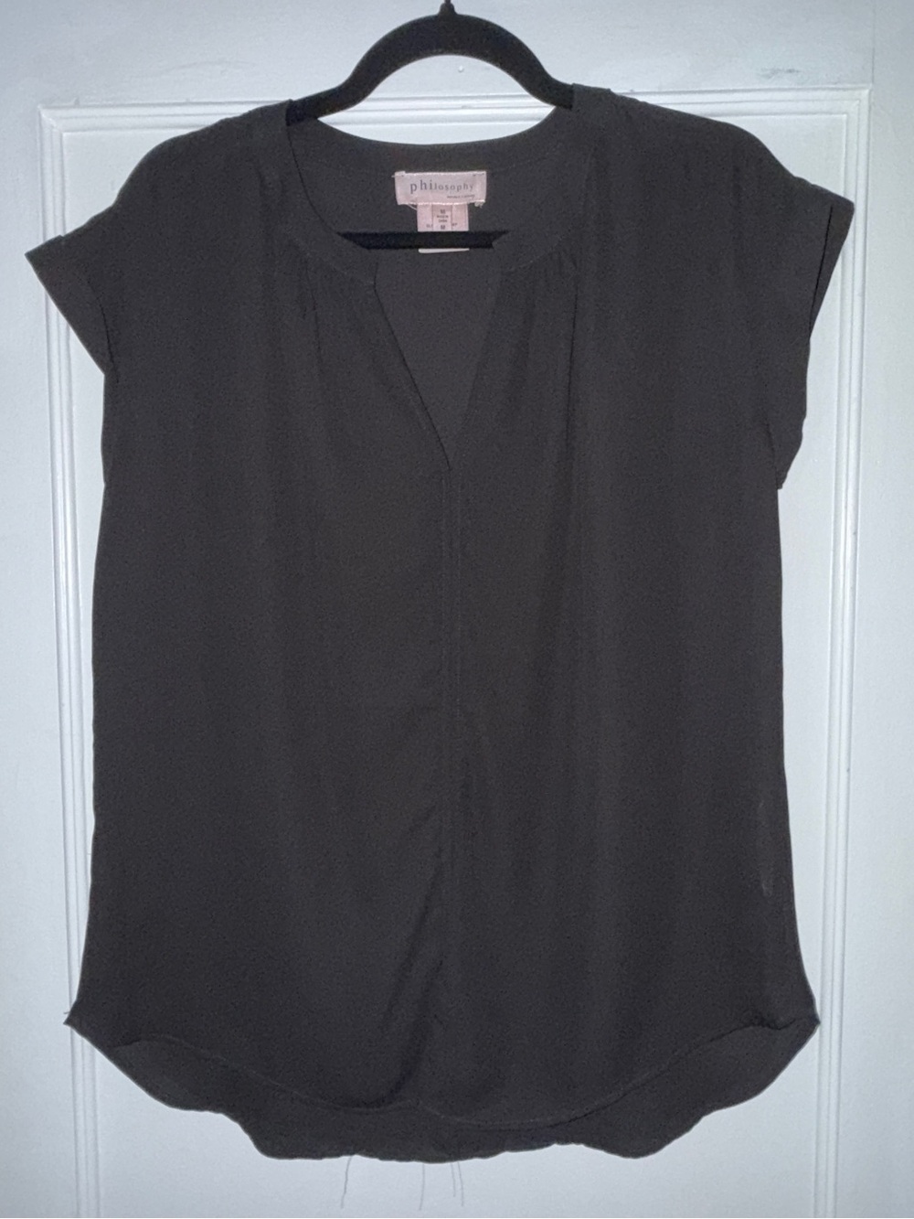 philosophy Black Cap Sleeve V-Neck Blouse M